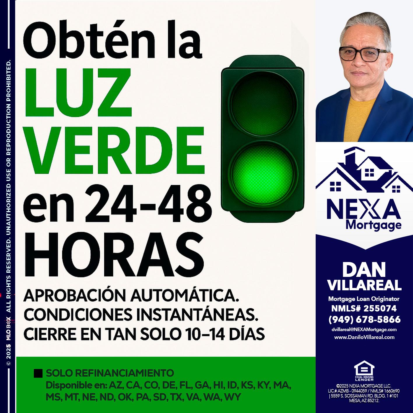 OBTEN LA LUZ VERDE - Dan Villareal -Mortgage Loan Originator
