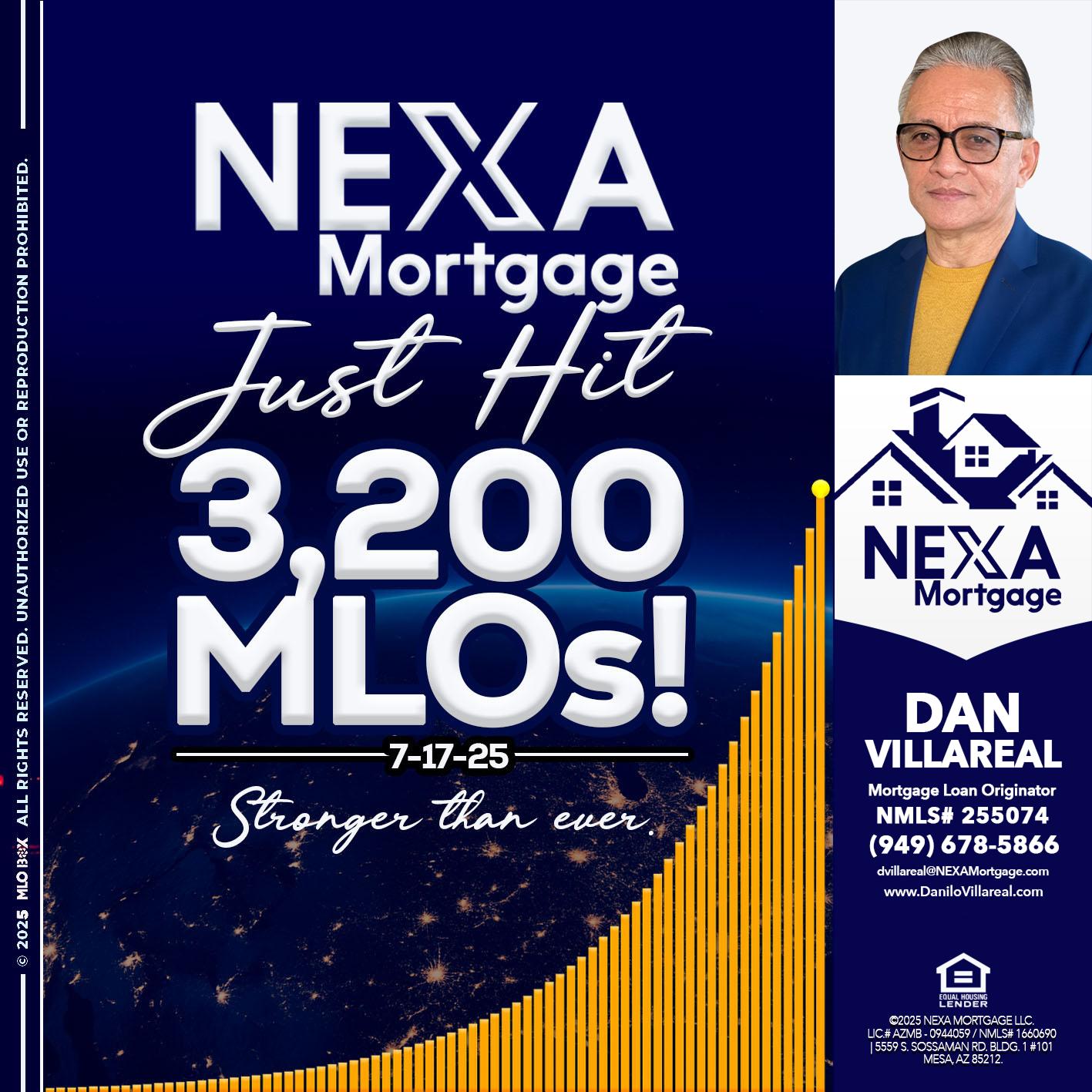 JUST HIT 3,200 MLOs - Dan Villareal -Mortgage Loan Originator