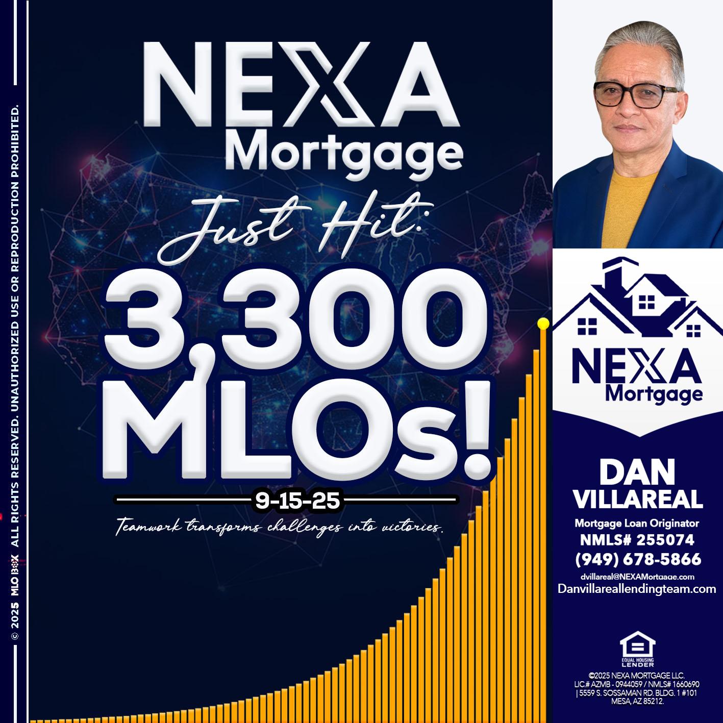 NEXA JUST HIT 3300 MLOS - Dan Villareal -Mortgage Loan Originator