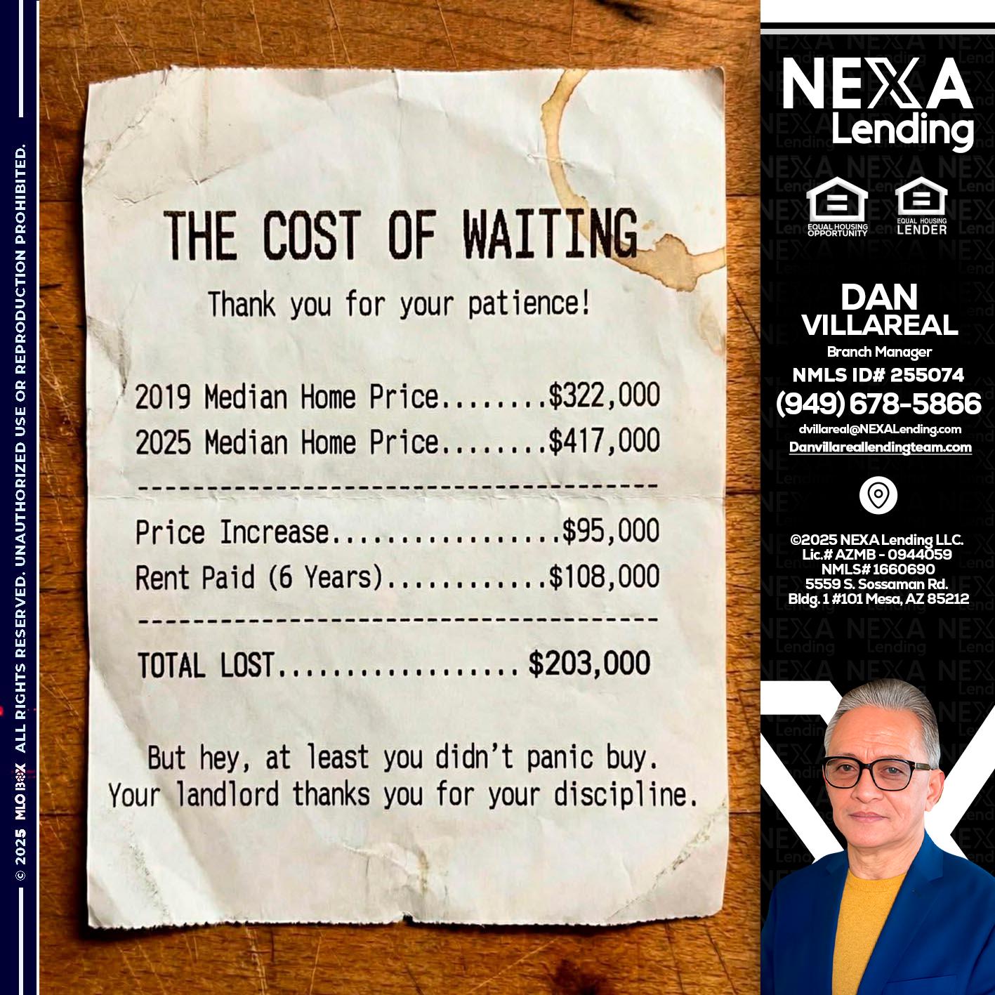 THE COST OF WAITING - Dan Villareal -Mortgage Loan Originator
