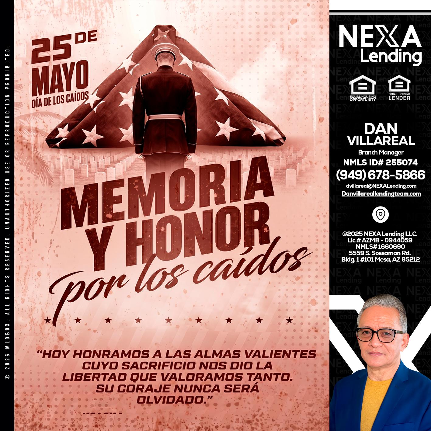 MEMORIA Y HONOR - Dan Villareal -Mortgage Loan Originator