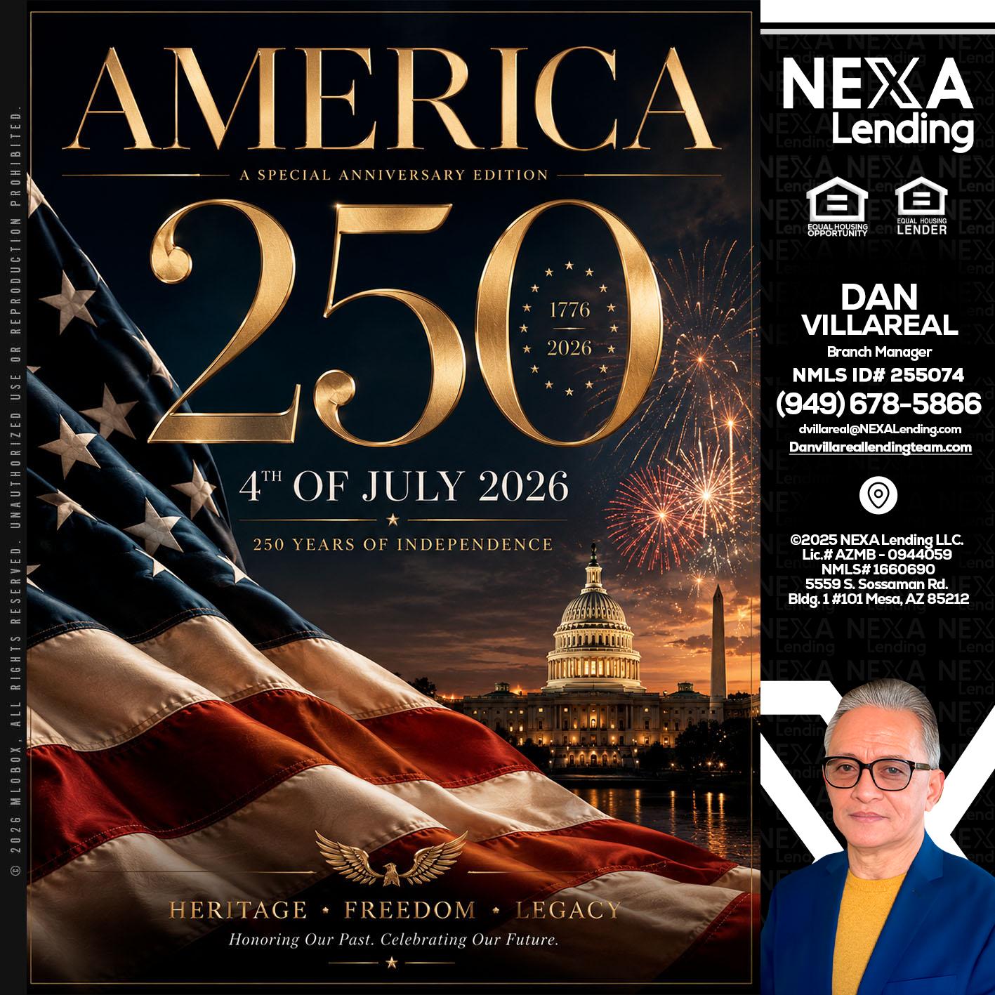 AMERICA 250 TH - Dan Villareal -Mortgage Loan Originator