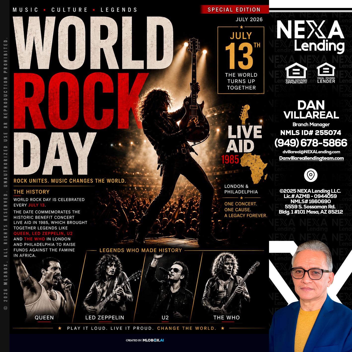 WORLD ROCK MUSIC DAY - Dan Villareal -Mortgage Loan Originator