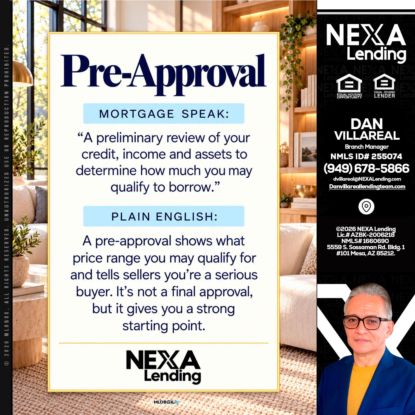 PREAPROVAL - Dan Villareal -Mortgage Loan Originator